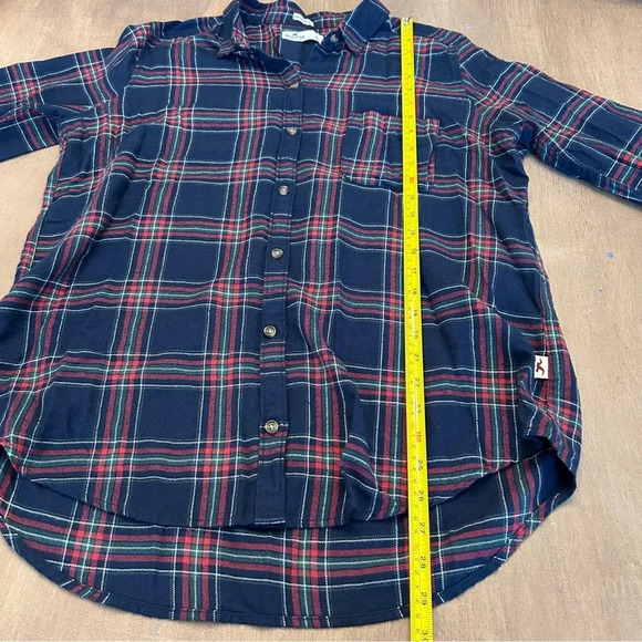 Hollister Boyfriend Fit Blue Red Green Plaid Flannel Button Down Shirt Sz L - Picture 9 of 9